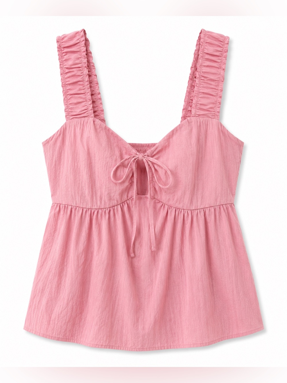Ruched Strap Tie-Front Pink Tank Top